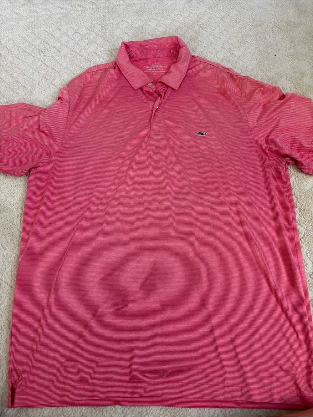 Vineyard Vines Men's Coral Pink Striped Performance Polo